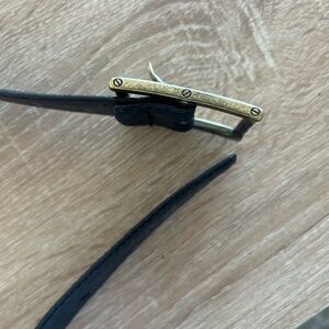 Vintage men’s Black Leather Belt with Gold Buckle Large